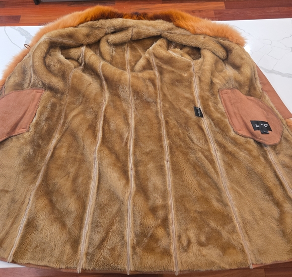 VTG Fox Fur Genuine Leather Shearling Penny Lane Coat XL Tan Brown Womens - Picture 9 of 14